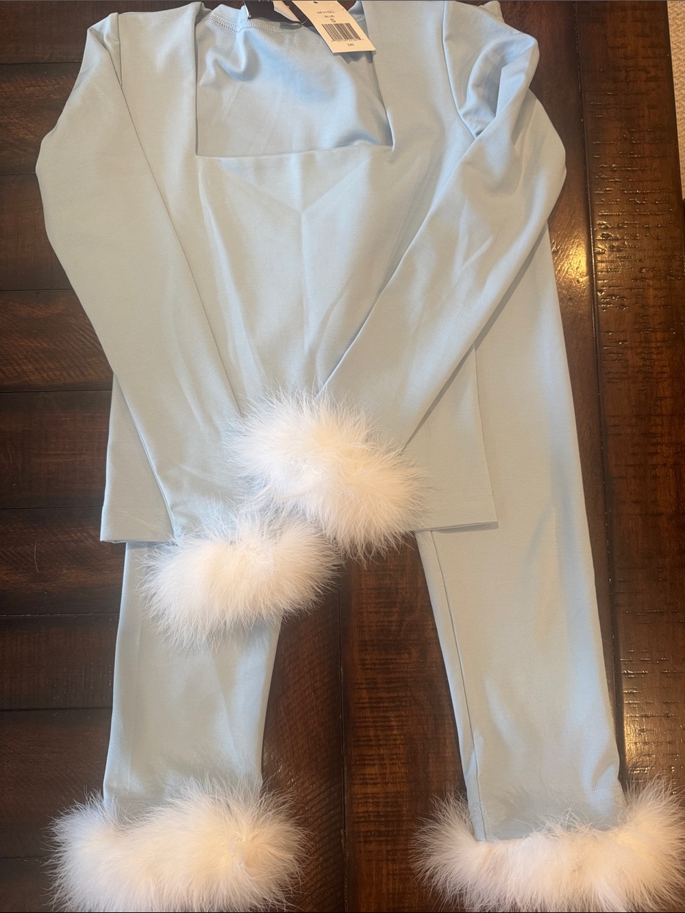 NWT Sleeper The Weekend Chic Feather Trim Legging Pajama Lounge Set Blue S